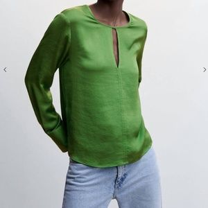 NWT Satin MANGO green blouse
